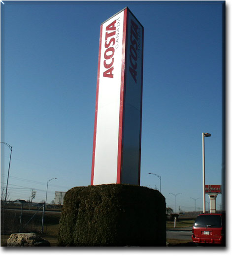 24" high pylon skinned with Dibond. Located in Montreal, Quebec.